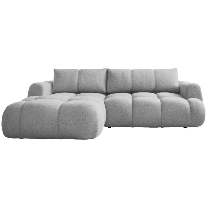 Divano letto con angolo a sinistra 4 posti 270x173cm con contenitore tessuto bouclé grigio chiaro Litos