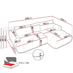Divano letto con angolo a sinistra 4 posti 270x173cm con contenitore tessuto bouclé grigio scuro Litos