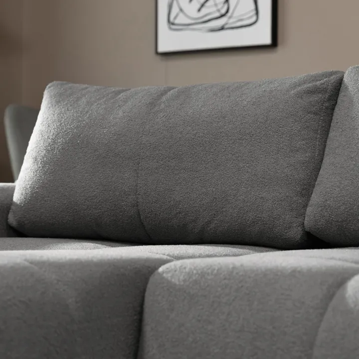 Divano letto con angolo a sinistra 4 posti 270x173cm con contenitore tessuto bouclé grigio scuro Litos
