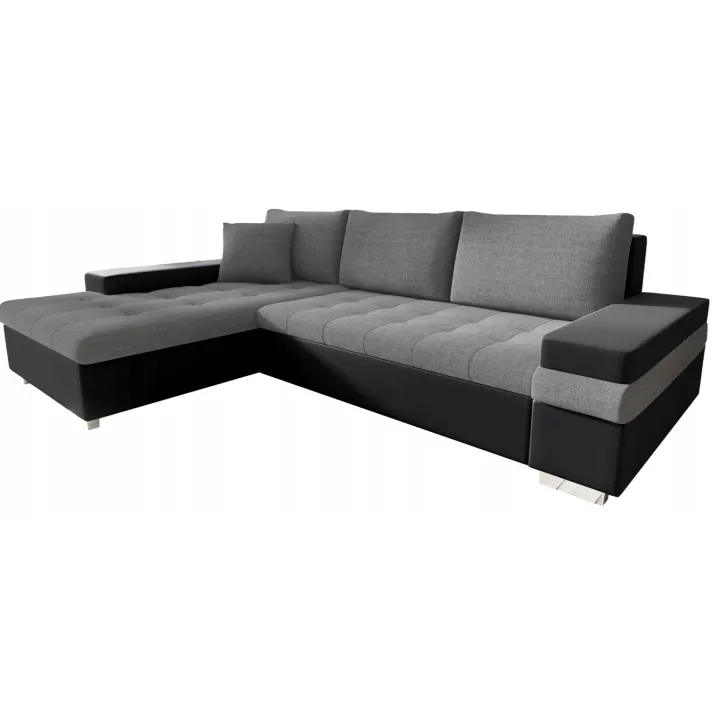 Divano letto matrimoniale angolare reversibile 3 posti 274cm grigio nero Apollina
