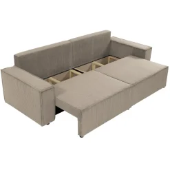 Divano letto matrimoniale 3 posti 245x90cm velluto a coste tortora Ploffy