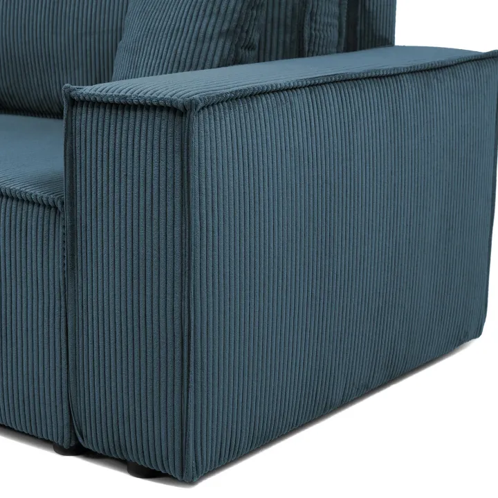 Divano letto matrimoniale 3 posti 245x90cm velluto a coste blu Ploffy