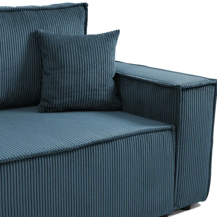 Divano letto matrimoniale 3 posti 245x90cm velluto a coste blu Ploffy
