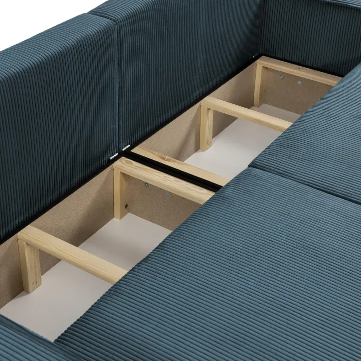 Divano letto matrimoniale 3 posti 245x90cm velluto a coste blu Ploffy