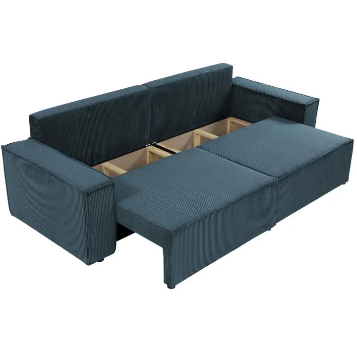 Divano letto matrimoniale 3 posti 245x90cm velluto a coste blu Ploffy