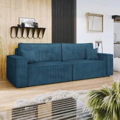 Divano letto matrimoniale 3 posti 245x90cm velluto a coste blu Ploffy