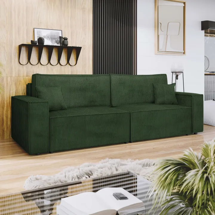 Divano letto matrimoniale 3 posti 245x90cm velluto a coste verde Ploffy