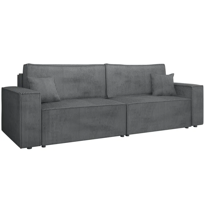 Divano letto matrimoniale 3 posti 245x90cm velluto a coste grigio antracite Ploffy