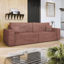 Divano letto matrimoniale 3 posti 245x90cm velluto a coste rosa Ploffy