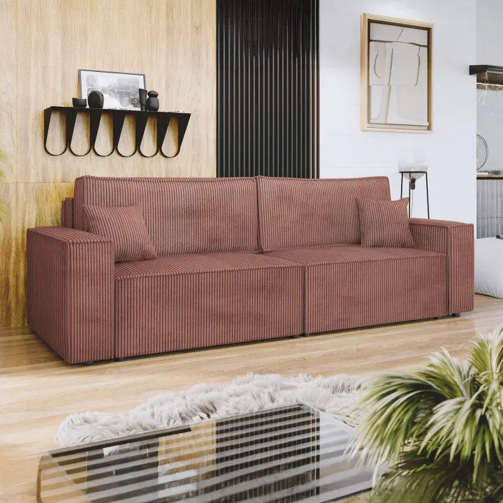 Divano letto matrimoniale 3 posti 245x90cm velluto a coste rosa Ploffy