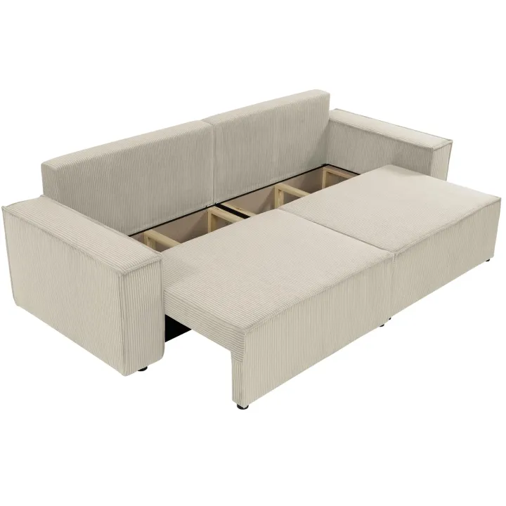 Divano letto matrimoniale 3 posti 245x90cm velluto a coste beige Ploffy