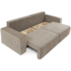 Divano letto matrimoniale 3 posti 248x90cm velluto a coste tortora Slurp