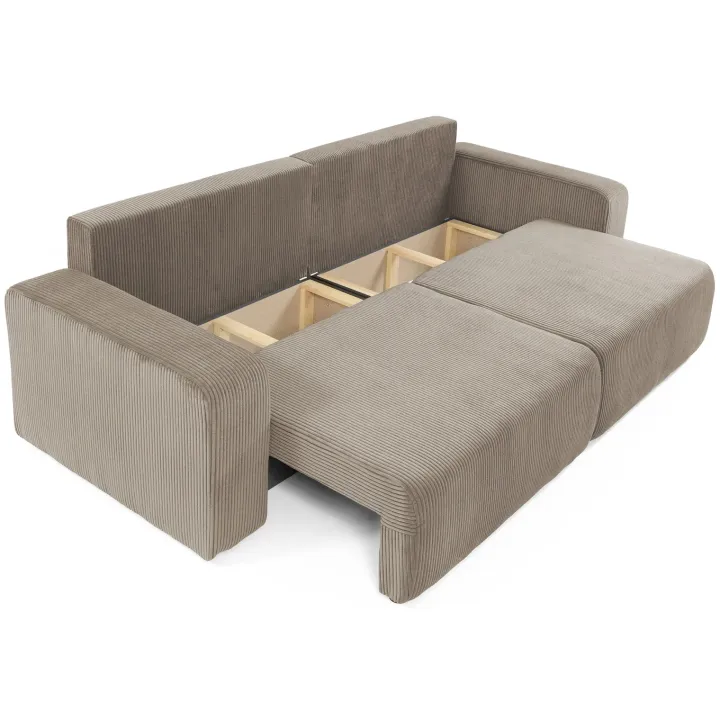 Divano letto matrimoniale 3 posti 248x90cm velluto a coste tortora Slurp