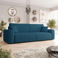 Divano letto matrimoniale 3 posti 248x90cm velluto a coste blu Slurp