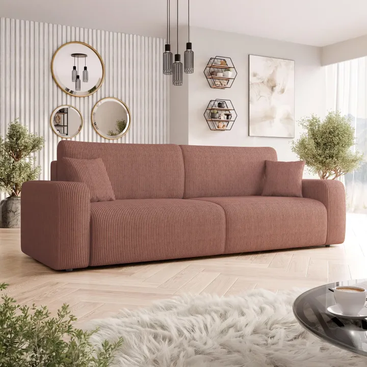 Divano letto matrimoniale 3 posti 248x90cm velluto a coste rosa Slurp