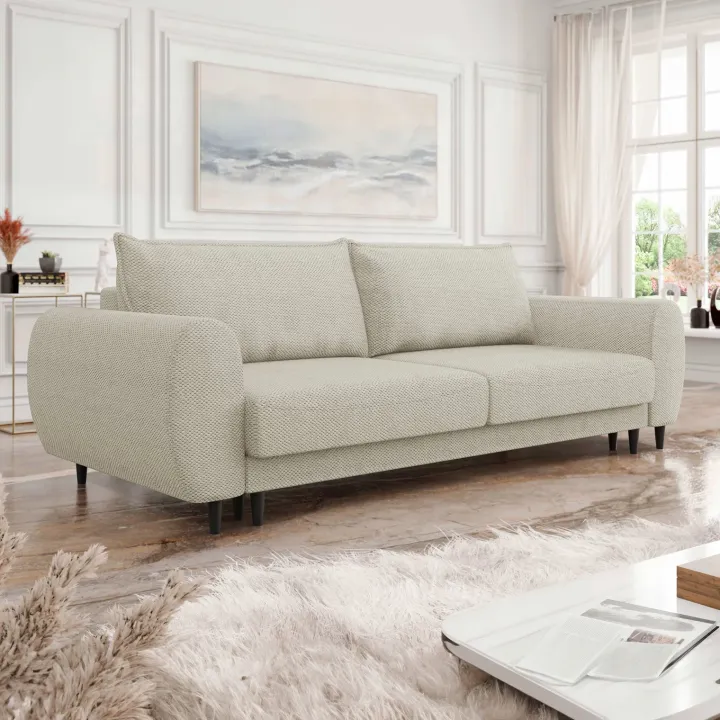 Divano letto matrimoniale 3 posti 251x95cm tessuto tortora Pluffy