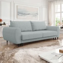 Divano letto matrimoniale 3 posti 251x95cm tessuto grigio Pluffy