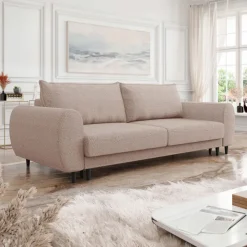 Divano letto matrimoniale 3 posti 251x95cm tessuto rosa Pluffy