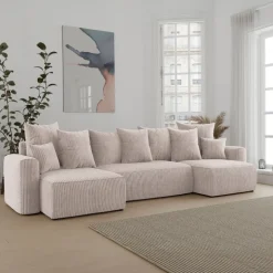 Divano letto panoramico 312x142cm velluto a coste beige Scintilla