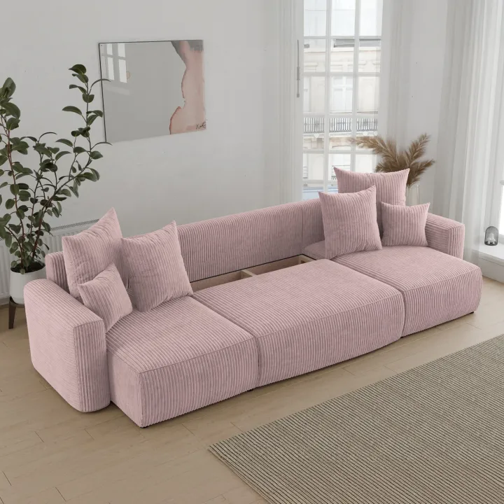 Divano letto panoramico 312x142cm velluto a coste rosa antico Scintilla