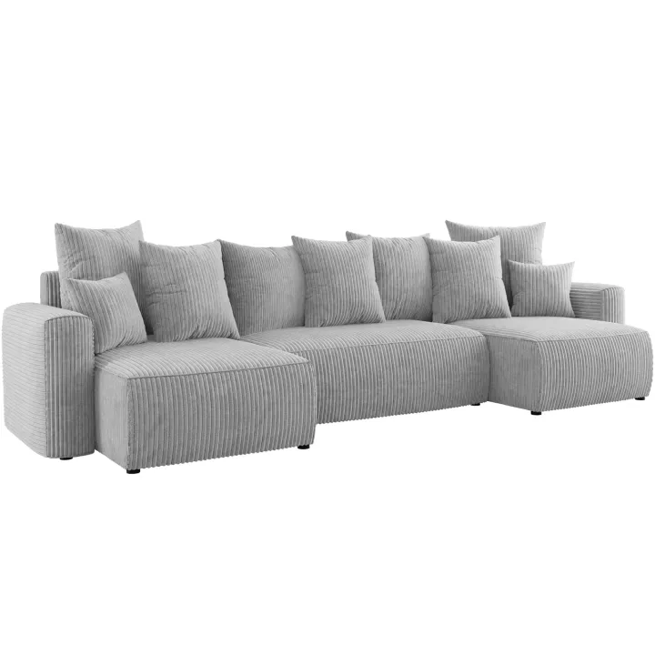 Divano letto panoramico 312x142cm velluto a coste grigio chiaro Scintilla