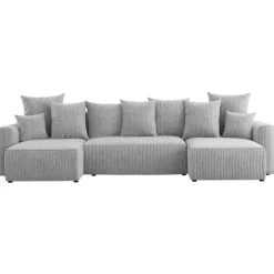Divano letto panoramico 312x142cm velluto a coste grigio chiaro Scintilla