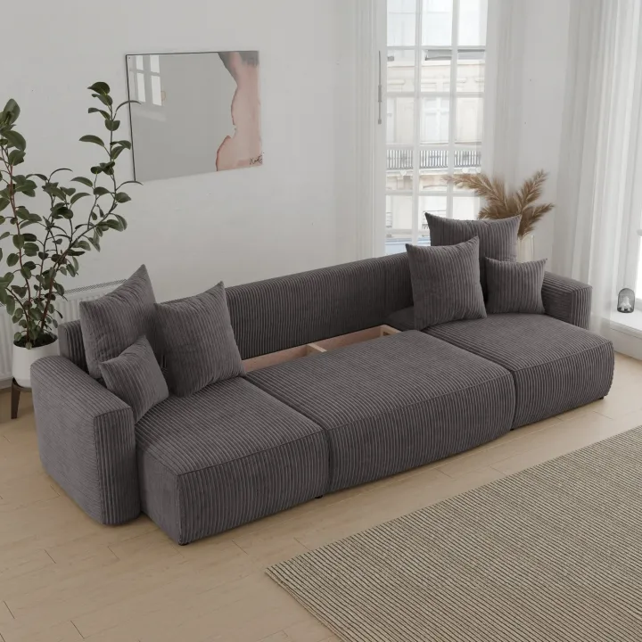 Divano letto panoramico 312x142cm velluto a coste antracite Scintilla