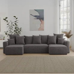 Divano letto panoramico 312x142cm velluto a coste antracite Scintilla