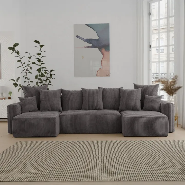 Divano letto panoramico 312x142cm velluto a coste antracite Scintilla