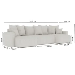 Divano letto panoramico 312x142cm velluto a coste antracite Scintilla