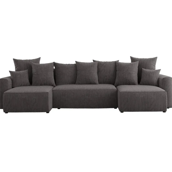 Divano letto panoramico 312x142cm velluto a coste antracite Scintilla