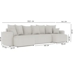 Divano letto panoramico 312x142cm velluto a coste verde scuro Scintilla