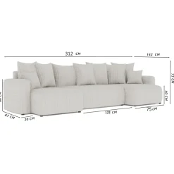 Divano letto panoramico 312x142cm velluto a coste blu Scintilla