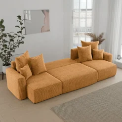 Divano letto panoramico 312x142cm velluto a coste giallo senape Scintilla