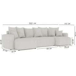 Divano letto panoramico 312x142cm velluto a coste giallo senape Scintilla