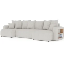 Divano letto panoramico 312x142cm velluto a coste con libreria a destra beige Mistery