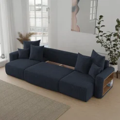 Divano letto panoramico 312x142cm velluto a coste con libreria a destra nero Mistery