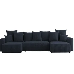 Divano letto panoramico 312x142cm velluto a coste con libreria a destra nero Mistery