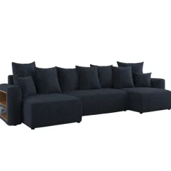 Divano letto panoramico 312x142cm velluto a coste con libreria a sinistra nero Mistery