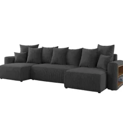 Divano letto panoramico 312x142cm velluto a coste con libreria a destra antracite Mistery
