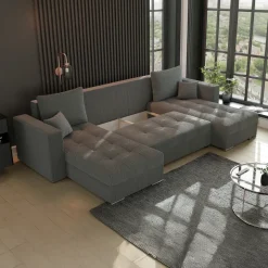 Divano letto panoramico 320x160cm velluto a coste antracite Ermione