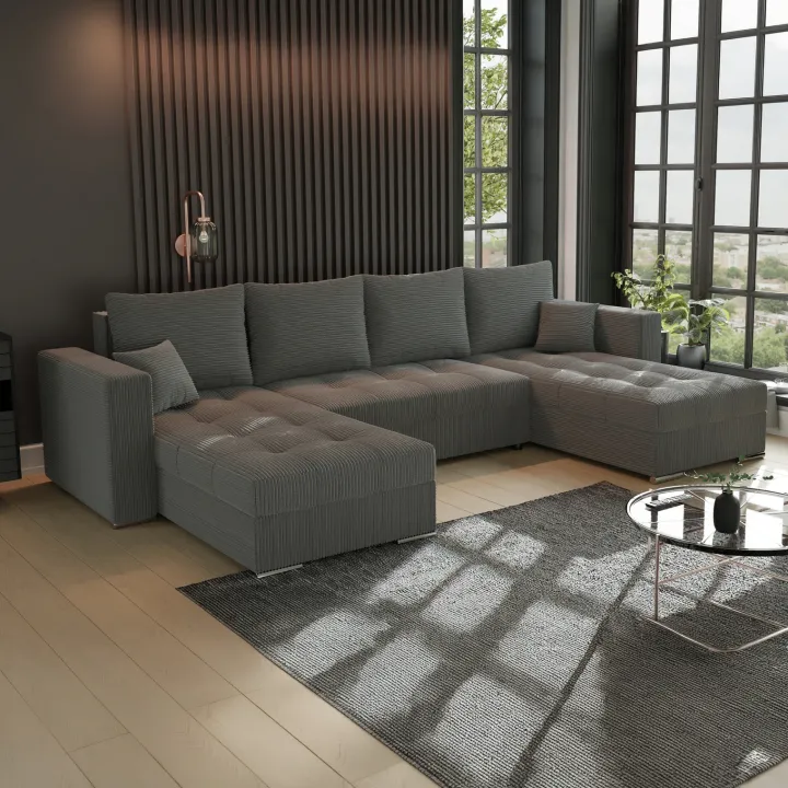 Divano letto panoramico 320x160cm velluto a coste antracite Ermione