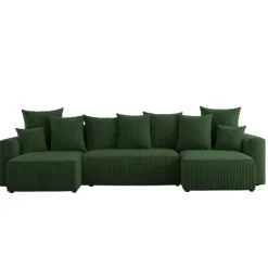 Divano letto panoramico 312x142cm velluto a coste con libreria a destra verde scuro Mistery