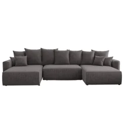 Divano letto panoramico 350x160cm velluto a coste con libreria a sinistra antracite Mistery