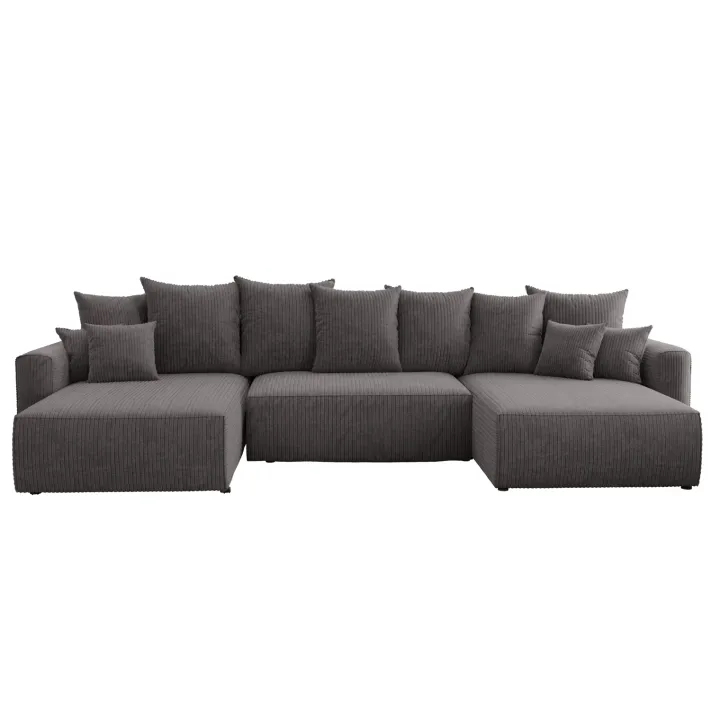 Divano letto panoramico 350x160cm velluto a coste con libreria a sinistra antracite Mistery