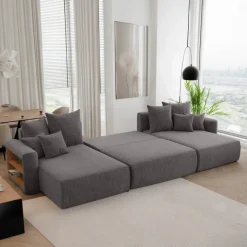 Divano letto panoramico 350x160cm velluto a coste con libreria a sinistra antracite Mistery