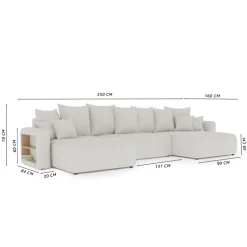 Divano letto panoramico 350x160cm velluto a coste con libreria a sinistra antracite Mistery