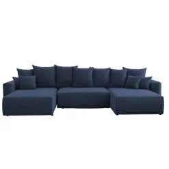 Divano letto panoramico 350x160cm velluto a coste con libreria a sinistra blu Mistery
