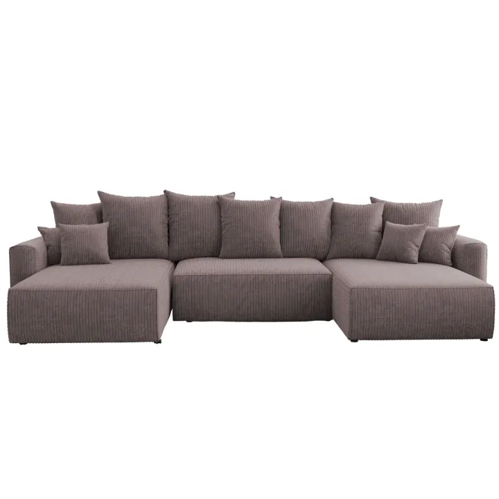 Divano letto panoramico 350x160cm velluto a coste con libreria a sinistra marrone Mistery