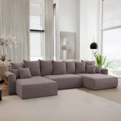 Divano letto panoramico 350x160cm velluto a coste con libreria a sinistra marrone Mistery